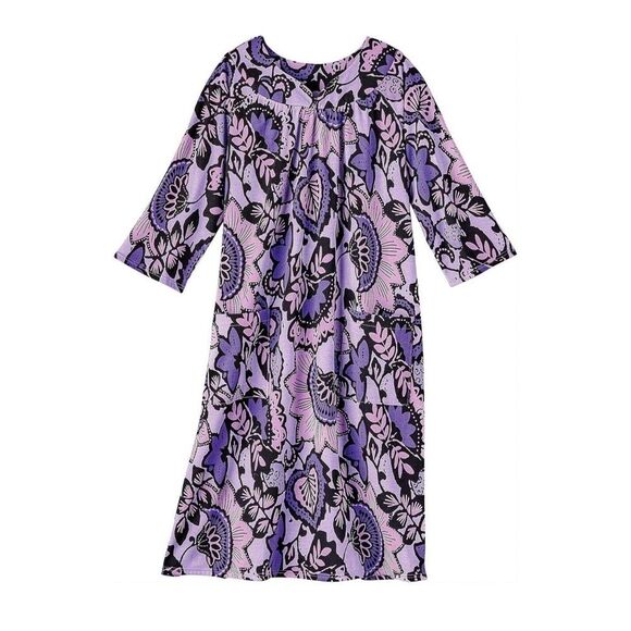 Anthony Richards Dresses & Skirts - Amerimark Sweetheart Neck Purple Floral Midi Heavyweight Fleece Lounge Dress, 2X
